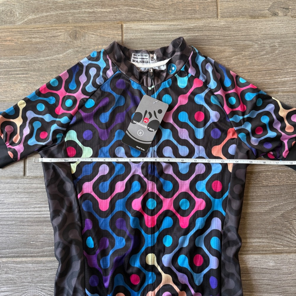 NWT WEIMOSTSR Cycling Jersey Short Sleeve Colorful Geometric Print Size S - Picture 3 of 5